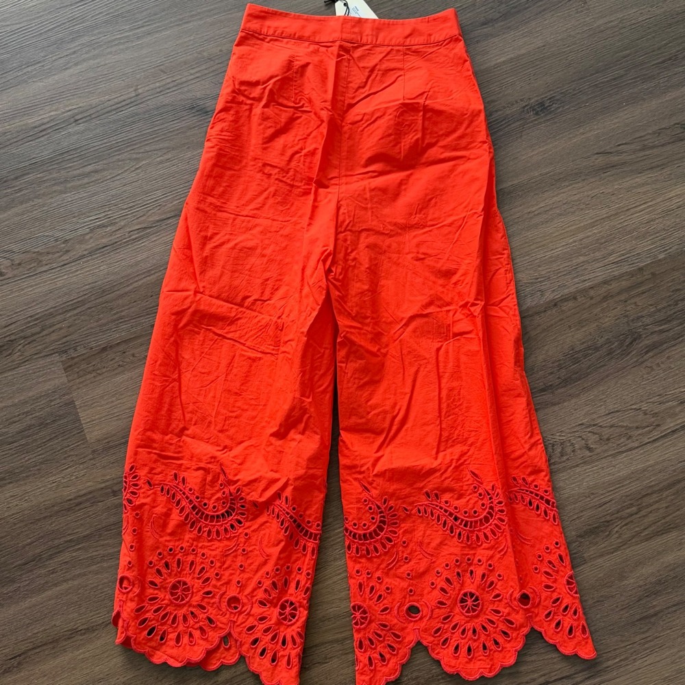 FIGUE Ramona Pant Orange Embroidered Eyelet‎ Wide Leg Culottes Size 0 MSRP $448 - Picture 2 of 7